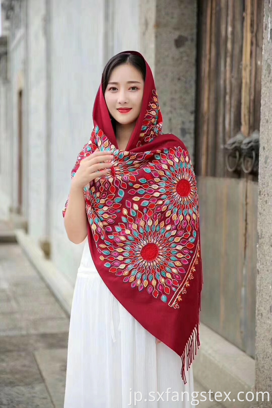 Elegant Muslim Embroidered Women Wool Scarf Fabric